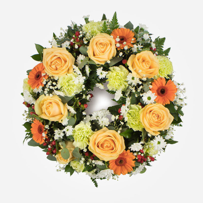 Wreath SYM-315 - Classic Wreath in Peach & Green. 
